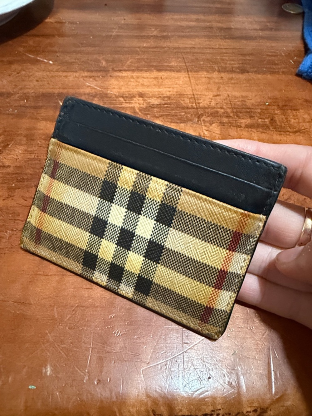 Authentic Burberry Yellow Plaid and Black Leather Card Holder - Picture 12 of 13